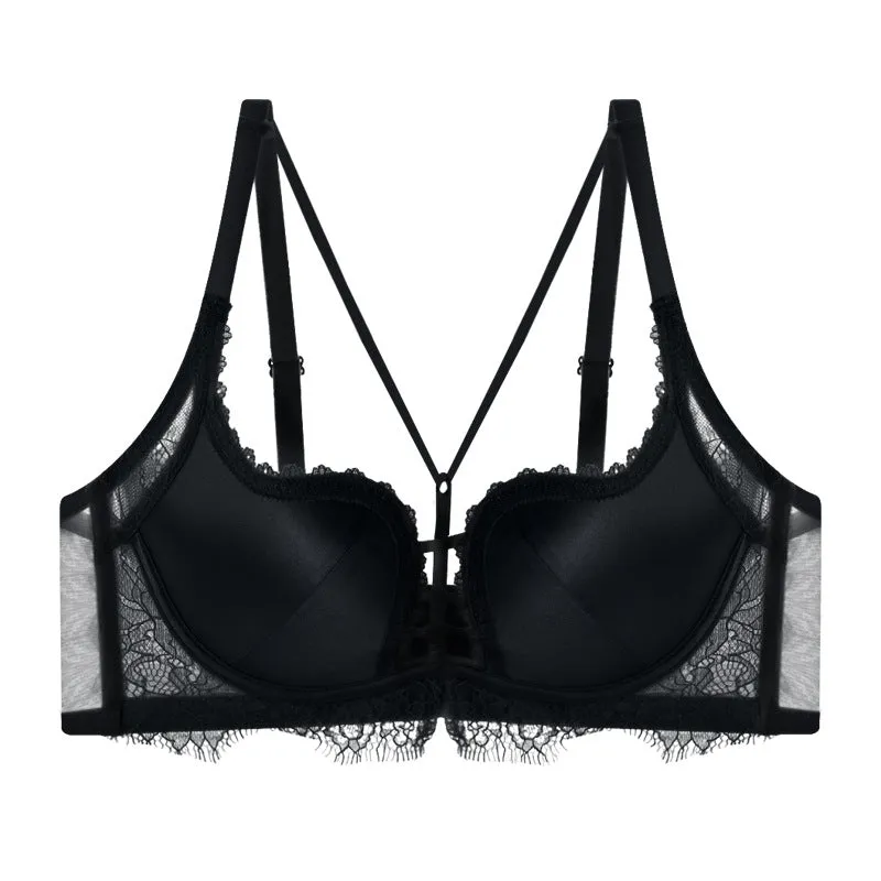 Women seamless sexy lace underwear female shell cup modal silk maintenance gathered bra set