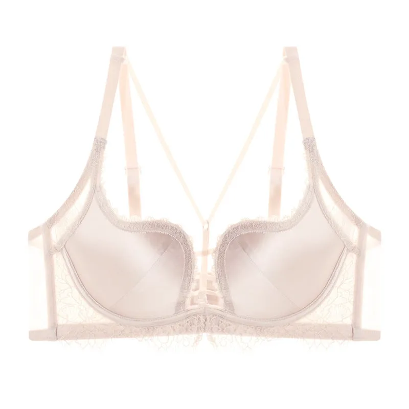 Women seamless sexy lace underwear female shell cup modal silk maintenance gathered bra set