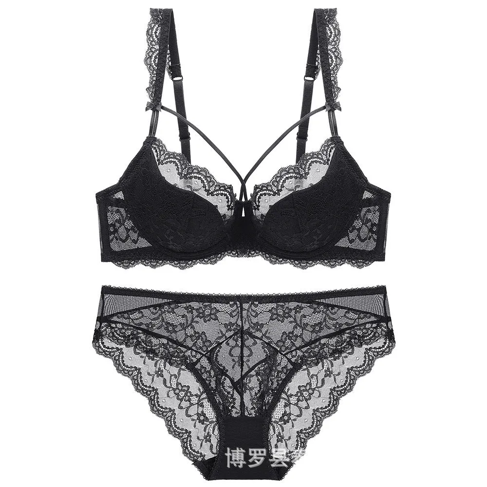Women sexy lace beautiful breasts thin women's underwear bra underwire push-up large size foreign trade bra set