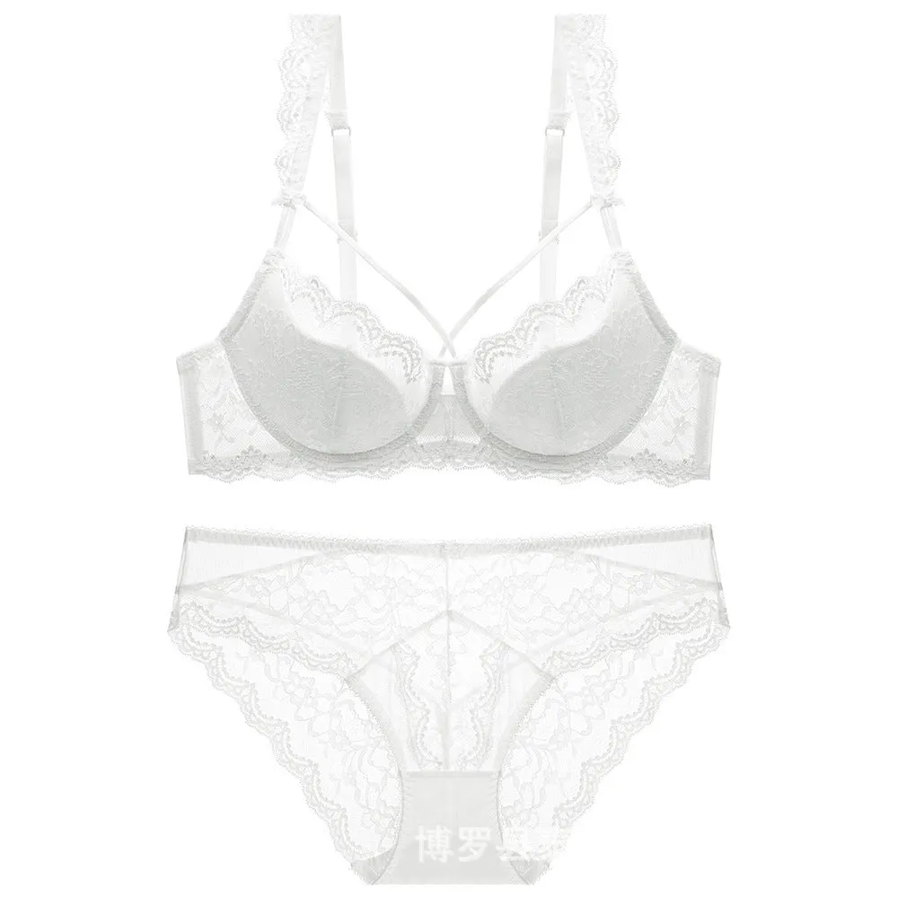 Women sexy lace beautiful breasts thin women's underwear bra underwire push-up large size foreign trade bra set