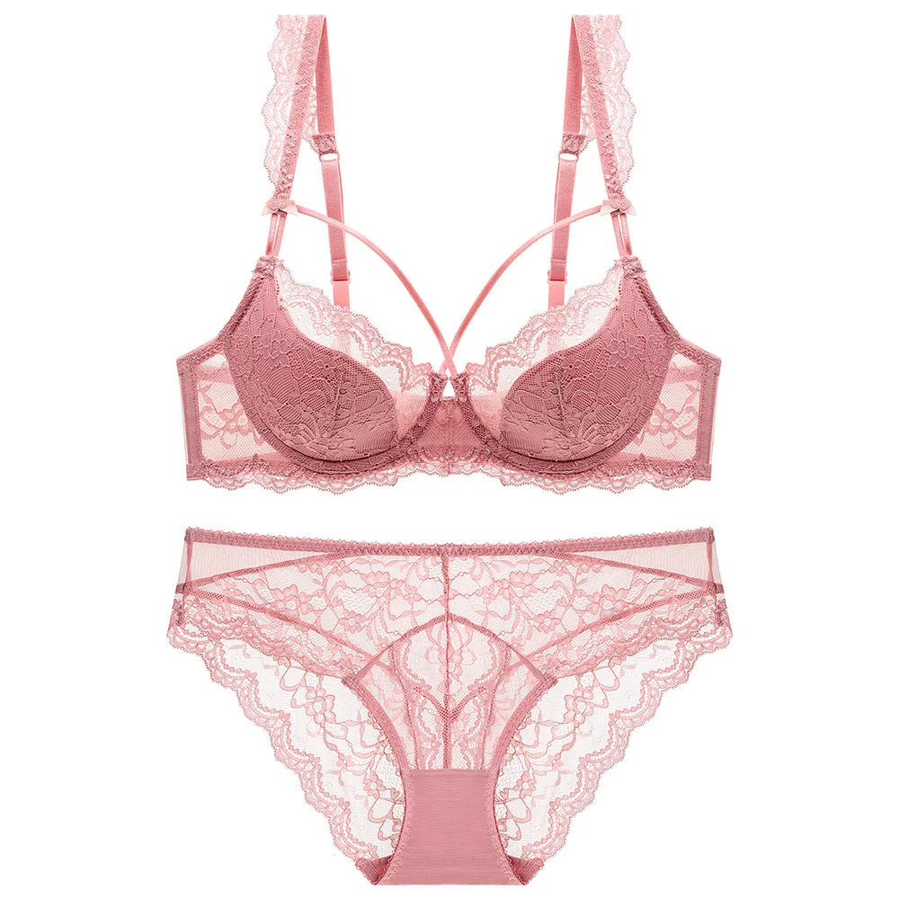 Women sexy lace beautiful breasts thin women's underwear bra underwire push-up large size foreign trade bra set