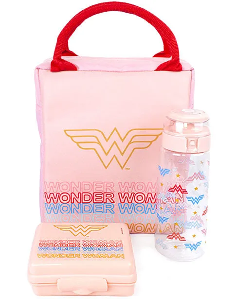 Wonder Woman Rectangular Tote Style 3 Piece Lunch Bag Pink