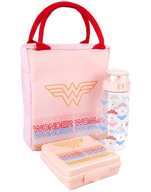 Wonder Woman Rectangular Tote Style 3 Piece Lunch Bag Pink