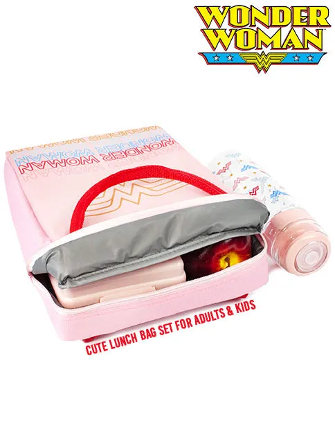 Wonder Woman Rectangular Tote Style 3 Piece Lunch Bag Pink