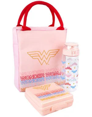Wonder Woman Rectangular Tote Style 3 Piece Lunch Bag Pink